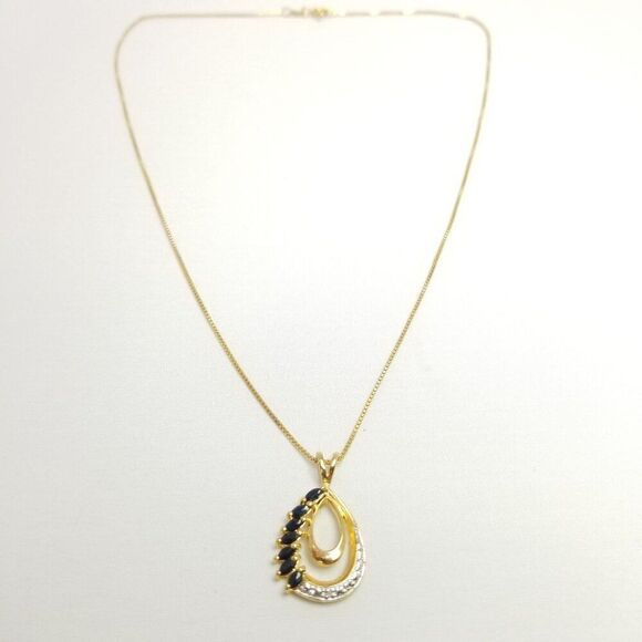 Vintage Sterling Silver Drop Shape Pendant with Chain, Gold Plated, Estate - Picture 9 of 10